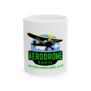 Vintage Aerodrome Radio Mug, Gift for Pilots, Airplane Enthusiasts, Unique Ceramic Coffee Cup, Perfect for Aviation Lovers